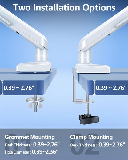 Single Monitor Mount for 22 24 27 32 inch Screen, Gas Spring Arm Holds 4.4-22 lbs, Monitor Desk Mount, Gaming & Home Office Use, VESA 75x75mm & 100x100mm, Freelift Pro White