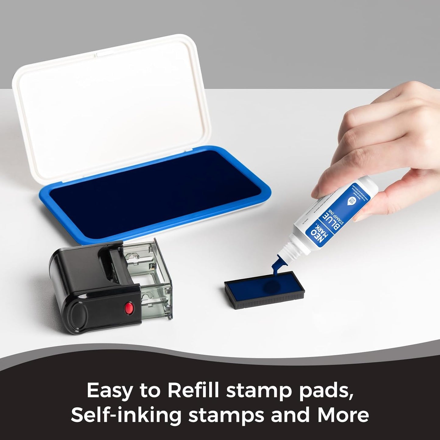 Premium Stamp Ink, Quick-Drying and AP-Certified Non-Toxic Refill Ink for Self-Inking Stamps, Date Stamps and Stamp Pads(Blue, 1oz)