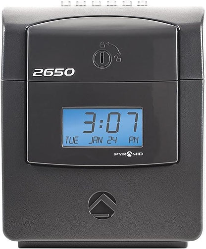 Pyramid Time Systems - Pyramid Technologies 2650 Pro Auto Aligning Time Clock, Bundle Includes: 25 Time Cards, Ribbon and 2 Security Keys - Charcoal (5 "h x 7.25 "w x 8.5" d)