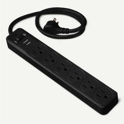 Amazon Basics Rectangle 6-Outlet, 600 Joule Surge Protector Power Strip, 2ft, Black, Small, 2-Pack
