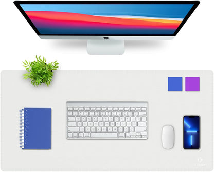 K KNODEL Desk Mat, Blotter, Dual-Sided Office Desk Pad, Waterproof Desk Mat for Desktop, Desk Blotters, PVC Leather Pad Protector (White, 35.4" x 17")