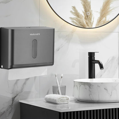 Paper Towel Dispensers Wall Mount: Adhesive Paper Towel Holder for Z Fold, No Drilling Install, Compact Hand Towel Dispenser for Home Bathroom, Restroom, Office, Grey
