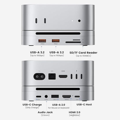 Mac mini M4 Dock & Hub with 8TB NVMe SSD Enclosure, 4K@60Hz HDMI, 2x10Gbps USB A, 1x5Gbps USB A, USB-C Charge, SD/TF, Audio 3.5mm, Stand Docking Station for Mac mini M4/M4 Pro