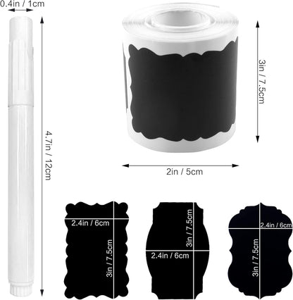 Chalkboard Labels, 120 Pcs Black Reusable Waterproof Labels Stickers with 2 White Chalk Markers, Kitchen Pantry Sticker Labels for Containers, Mason Jars, Condiments, Food Storage (Hybrid)