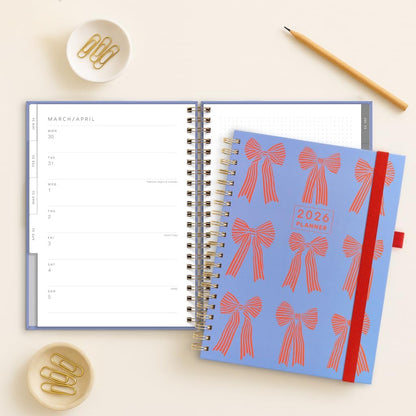 And Per Se 2026 Planner with Pattern, A4 Size-Daily, Weekly & 18-Monthly Leather Hardcover Planner, Daily Schedule, Monthly Tabs, 100 GSM Thick Paper(Bowknot Pattern)