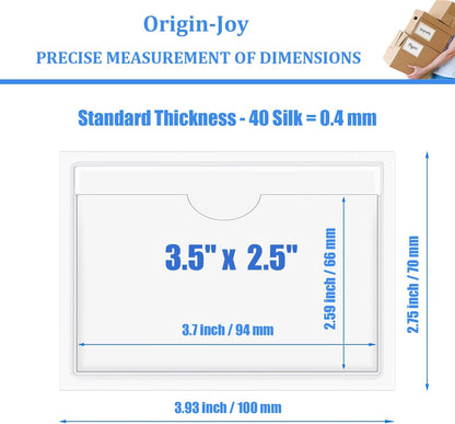 Origin-Joy 35 PCS Self Adhesive Index Card Pockets with Top Open, Clear Plastic Label Holder for Cards of Note, Library and Business, Adhesive Label Pockets & Card Holder (3.5 x 2.5 inch)