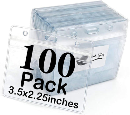 Name Tag 100 Pack Badge ID Card Holders Clear Plastic Horizontal Premium Badge Holder