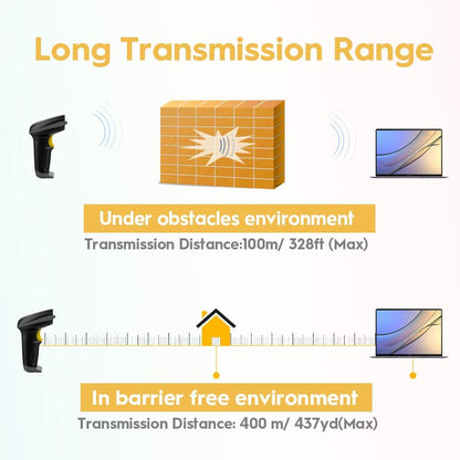 NADAMOO Wireless Barcode Scanner 328 Feet Transmission Distance USB Cordless 1D Laser Automatic Barcode Reader Handhold Bar Code Scanner with USB Receiver for Store, Supermarket, Warehouse