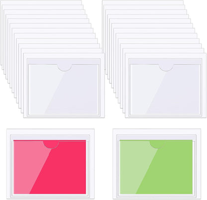 30 Pack Self-Adhesive Index Card Pockets with Top Open for Loading - Ideal Index Card Holder for Organizing and Protecting - Crystal Clear Plastic (5.9 x 4.7 Inches)