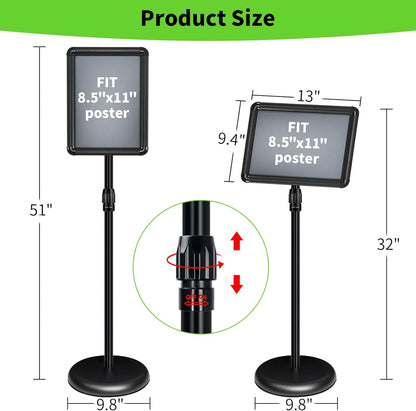 6Packs Adjustable Pedestal Sign Holder Stand 8.5''x11'', Floor Standing Poster Sign Stand for Vertical/Horizontal View Sign stand,Outdoor/Indoor Standing Sign Holders(Black, Round)