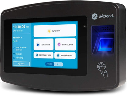 uAttend JR2000 Biometric Fingerprint, RFID, PIN Time Clock for Small Business – Cloud-Based Attendance System with Optional Payroll Integration – All-in-One System