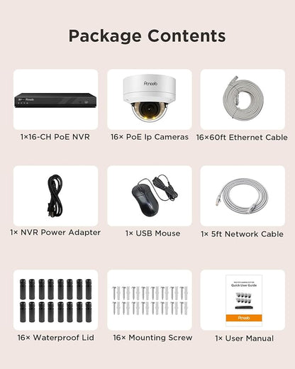16 Channel PoE Security Camera System, 16Pcs 5MP Wired IK10 Vandal Dome Camera Outdoor, Human Detection, Smart Color Night Vision, 2 Way Audio, 4K NVR 4TB HDD for 24-7 Recording, PD54Y1616-5M