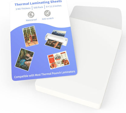 Thermal Laminating Pouches, FungLam Clear Laminating Sheets, 3 Mil Thickness Thermal Laminating Sheets, 9×11.5 Inch Laminator Sheets for Laminators, Clear Plastic Letter Size Sheets, 500 Pack.