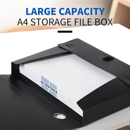 Plastic File Box Archive Storage Case with Lid, 12.2" × 9.4" × 1.6", Letter & A4 Paper, Office Document Organizer Case (Black, 6)