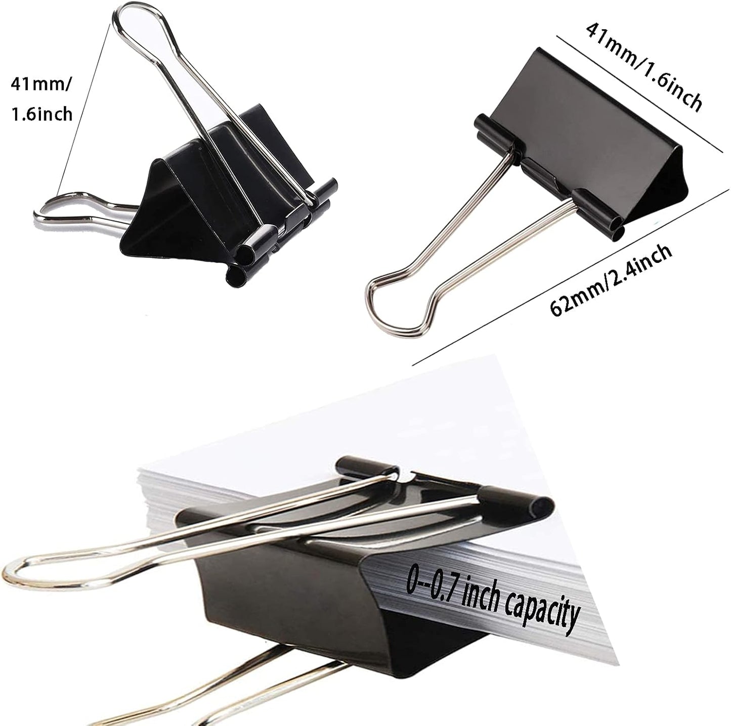 Large Binder Clips 1.6 Inch (60 Pack), Big Binder Clips for Office and Home Supplies, Black
