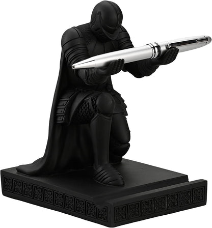 Windbreaker Soldier Knight Pen Holder Personalized Desk Accessory, Mobile Phone & Gaming Controller Holder, Device Stand Gift for Medieval Enthusiasts (Black)