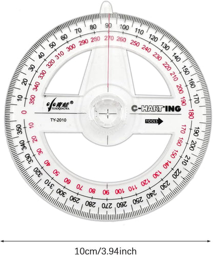 360° Protractor Set (20-Pack) – Clear Plastic Math Protractors for Geometry, Drafting & Angle Measurement – 4-Inch Swing Arm Protractor Ruler for Students, Engineers & Artists