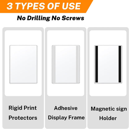 Magnetic Wall Sign Holder 8.5x11 10 Pack, Clear Rigid Plastic Sign Holders with Magnet Strips and Adhesive Strips for Office/Restaurant Door/Display Window Poster/Document