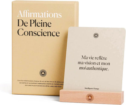 Intelligent Change French Mindful Affirmation Cards, Daily Words of Encouragement Cards, Self Affirmation Inspirational Gifts, Self Care Box of Positive Affirmations, Display Stand, Deck of 52