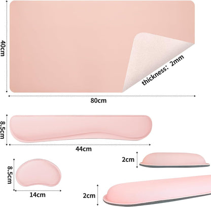 Bloss Leather Desk Pad and Keyboard Wrist Rest, Large Mouse Pad + Keyboard Pad+Mouse Wrist Support, Non-Slip Desk Mat Protector for Office, Home(31.5×15.7 Inches,Pink)