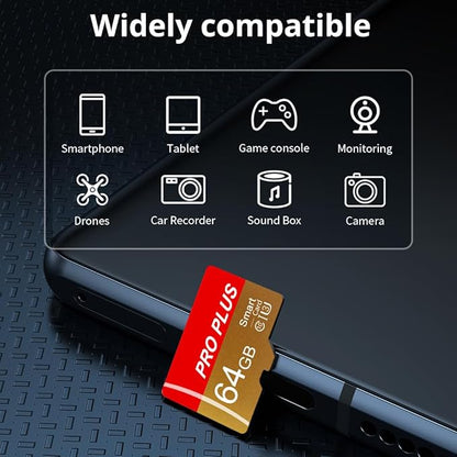 2 Pack Memory Card 64GB with Adapter, High Speed TF Card, UHS-I C10 A1 Memory TF Card for Tablet/Mobile Phone/Camera/Car Audio/Game Console (TF162 Red Gold 64GB)