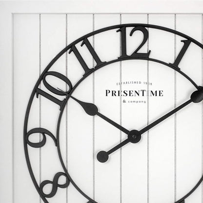Presentime & Co 21" Farmhouse Square Shiplap Barn Door Wood Clock - White, Arabic Numeral. Home Decoration/Wall Decoration/Farmhouse Décor for Living Room, Dining Room, and Entryway.