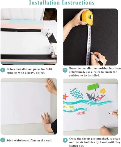 Magnetic Dry Erase Whiteboard Sheet, 72" x 40" Self Adhesive Whiteboard for Wall, Easy to Write and Clean Dry Erase Board for Kids, Office, Home, with Marker, Magnetic Eraser and Magnets