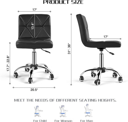 COSVALVE Armless Desk Chair, Mid Back 360 Degree Swivel Office Chair, Height Adjustable Executive Conference Task Chair with Rolling Wheels and Diamond Pattern, for Home Computer Barber, Black