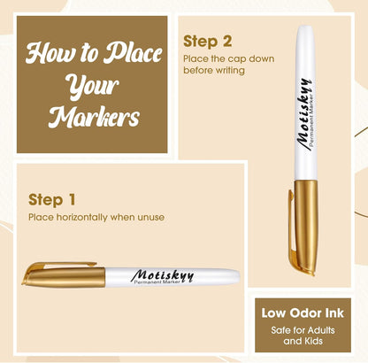 48 Pcs Metallic Permanent Markers Bulk Metallic Marker Pens Medium Tip Quick Dry Paint Pen for Classroom DIY Crafts Artist Illustration Gift Card Making(Gold)