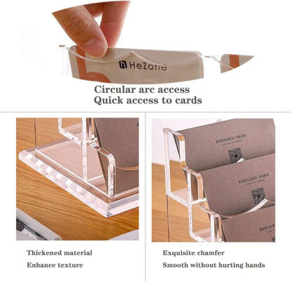 Business Card Holder for Desk, Vertical Clear Acrylic Business Card Display Holders for Desktop (3Tier 6Pocket), (BCH-01)