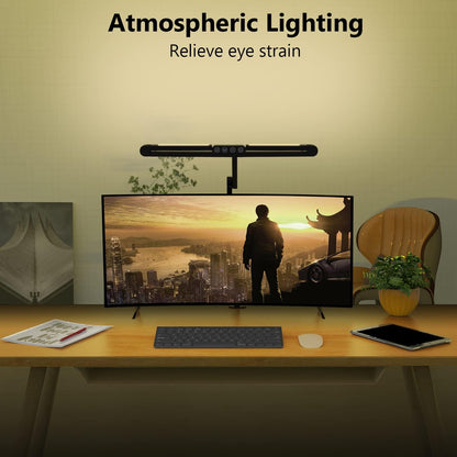Micomlan Led Desk Lamp with Clamp, Architect Desk Lamp for Home Office with Atmosphere Lighting, 24W Ultra Bright Auto Dimming Computer Light Stepless Dimming and Tempering LED Table Light