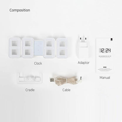 mooas 3D Pure Mini White LED Clock, Multi-Function LED Clock (Calendar, Alarm, Temperature) (8.5" White Table Alarm Clock)