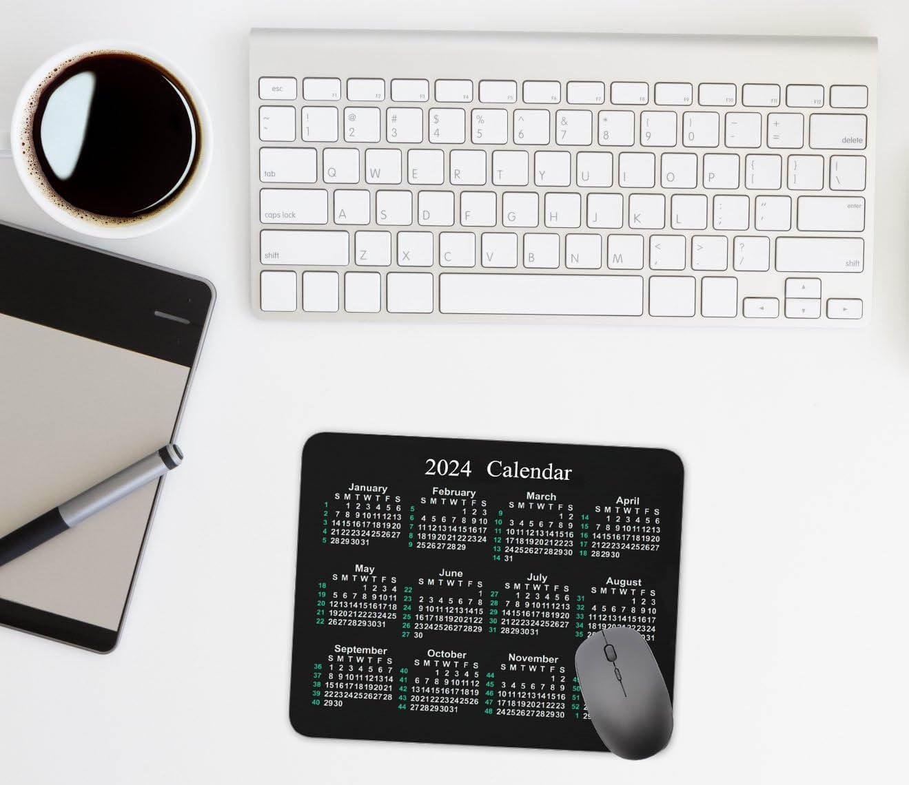 2024 Calendar Horizontal Non-Slip Rubber Mouse Pad， Calendar Black Mouse Mat Mouse Pad Office Gaming Mousemat 9.5 inch x 7.9 inch