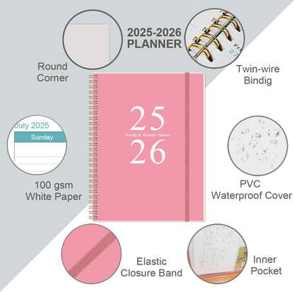 2025-2026 Planner - Academic Planner 2025-2026 from July 2025 to June 2026 with 12 Monthly Tabs, Flexible Cover, Inner Pocket, 8.5" x 11", Pink