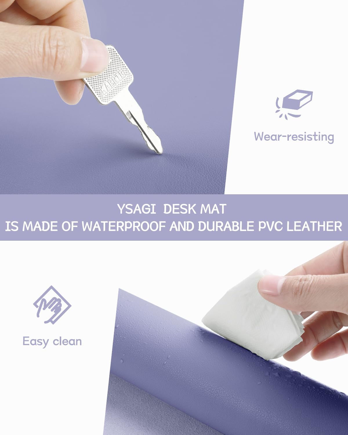 YSAGi Non-Slip Leather Desk Pad L Size, Waterproof Laptop Computer Desk Keyboard Mat, Table Protector Blotter Mat, Large Mouse Pad for Office/Work/Home/Decor(Lavender, 35.4" x 17")
