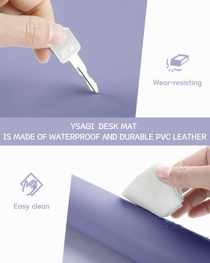 YSAGi Non-Slip Leather Desk Pad, Waterproof Laptop Computer Desk Keyboard Mat, Table Protector Blotter Mat, Large Mouse Pad for Office/Work/Home/Decor(Lavender, 31.5" x 15.7")
