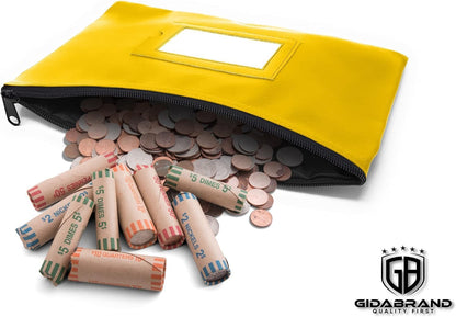 Money Bank Deposit Bag with Zipper | 11x6 inch | Yellow | Durable Leatherette Money Cash Coin Check Wallet Pouch for Men & Women with Framed ID Window and Blank Card (10)