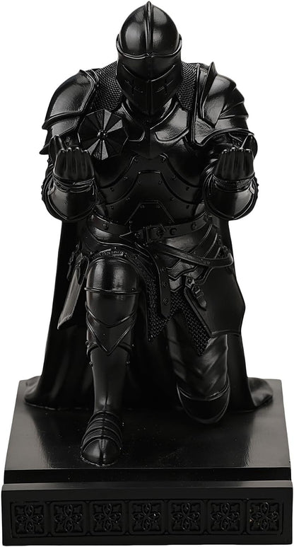 Medieval Armored Warrior Wearing Outerwear, Mobile Phone Stand Knight Pen Holder Desk Organizers, Resin Bookends Paperweight with a Letter Opener for Desk (Black)