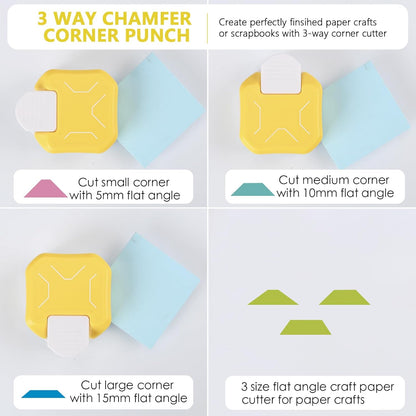 3 in 1 Diagonal Corner Punch, 3 Way Corner Paper Punch for Paper Crafts, Journals, Greeting Cards, Postcards, DIY Projects, Invitations Cards, Gift Tags, and Scrapbooking