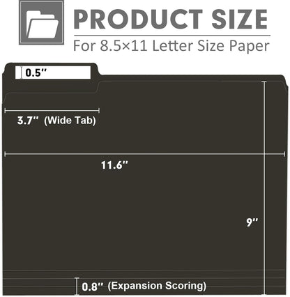 File Folder, PANDRI 120 Pack File Folder, 1/3 Cut Tab, Letter Size, Filing Folder for Office School Business, Black