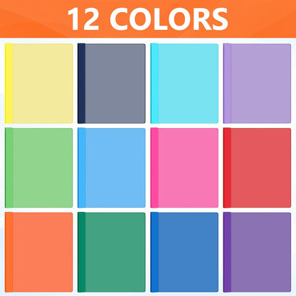 72 Pack Plastic Report Covers with 3 Prongs Presentation Folders Bulk, 100 Sheet Capacity, Clear Front Report Covers for Presentation Document Paper School Office Supplies (Colorful)