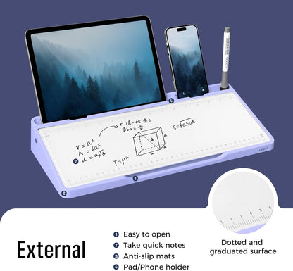 LOUKIN Glass Desktop Whiteboard, 15.3" x 5.6" Dry Erase Desk Board with Dotted and Graduated Surface, Desktop Buddy, Great for Design and Drawing, 3 Markers and 1 Dry Erase Eraser Included (Purple)