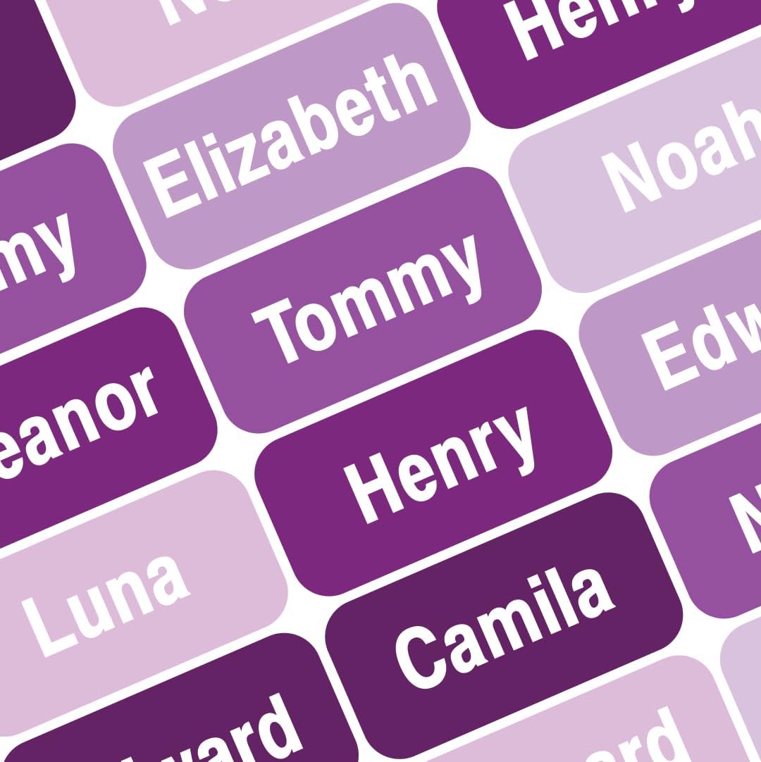 Personalized Waterproof Name Labels Press and Stick Custom Name Stick on Clothing Labels. Customized Up to 3 Lines Great for Camp & Daycare (Purple Ombre)