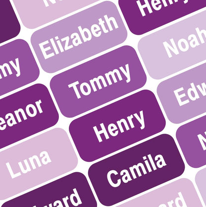 Personalized Waterproof Name Labels Press and Stick Custom Name Stick on Clothing Labels. Customized Up to 3 Lines Great for Camp & Daycare (Purple Ombre)