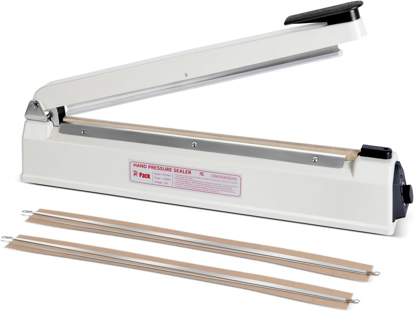 Impulse Heat Sealer with Seal bar, Heavy-Duty Bag Sealing & Cutting Machine, 2 Extra Replacements (white, 16inch)