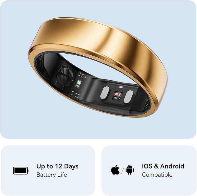 RingConn Gen 2, World’s First Smart Ring with Sleep Apnea Monitoring, No APP Subscription, 12-Day Battery Life, Stress/Heart Rate/Women's Health Tracker, Android & iOS Compatible (Rose Gold, Size 11)