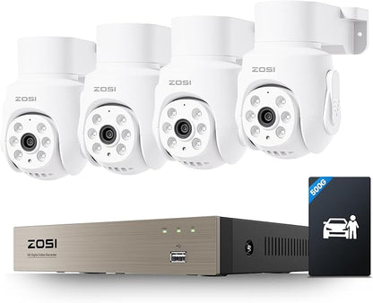 ZOSI 5MP Wired Security Camera System,4pcs 1080p Pan/Tilt 360°View Indoor Outdoor Camera,AI Human Vehicle Detection,Night Vision,One Way Audio,H.265+ 8CH DVR with 500GB SSD for 24/7 Recording