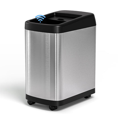 ELLO&ALLO 13 Gallon Kitchen Trash Can with Roll Up Lid, Automatic Touchless Motion Sensor Rectangular Trash Can with Wheels, Brushed Stainless Steel Finish