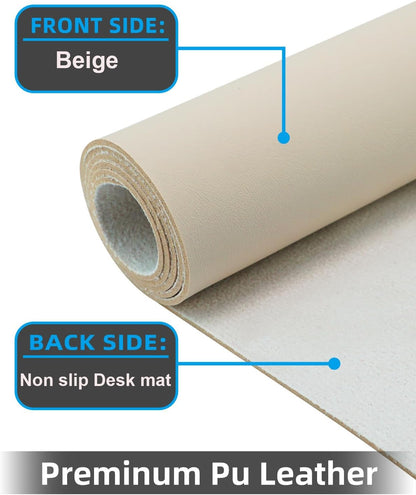 Leather Desk Pad Protector, Office Desk Mat, Large Mouse Pad, Non-Slip Desk Blotter, Laptop Desk Pad, Computer pad,Waterproof Desk Accessories for Office and Home(Beige, 48" x 17")