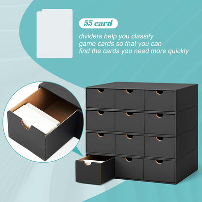Cholemy Trading Card Storage Box 15000+ with 70 Cardboard Storage Divider, Label Sticker for Collection Compatible with TCG, Sport Cards(4 Row, 3 in A Row,Black)